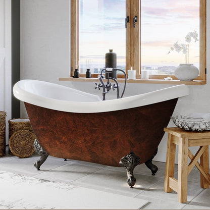 69" FAUX COPPER BRONZE HAND PAINTED ACRYLIC DOUBLE SLIPPER CLAWFOOT BATHTUB - Oasis Bathtubs