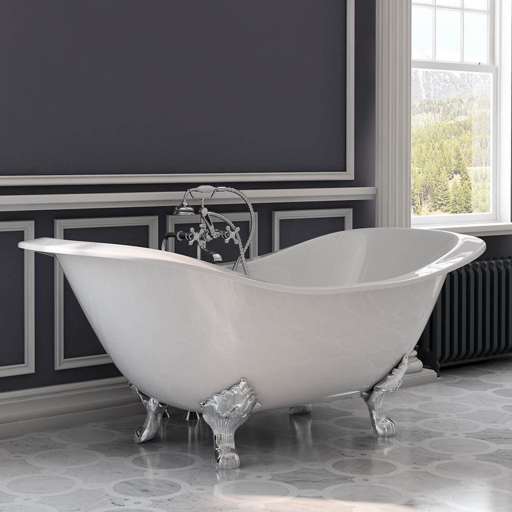 71" CAST IRON DOUBLE ENDED SLIPPER CLAWFOOT TUB PACKAGE- NO FAUCET DRILLINGS - Oasis Bathtubs