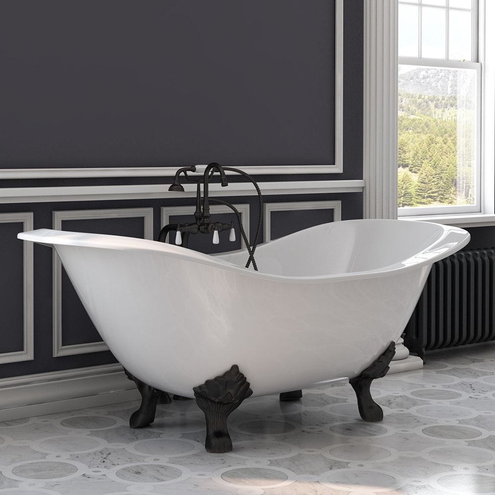 71" CAST IRON DOUBLE ENDED SLIPPER CLAWFOOT TUB PACKAGE- NO FAUCET DRILLINGS - Oasis Bathtubs