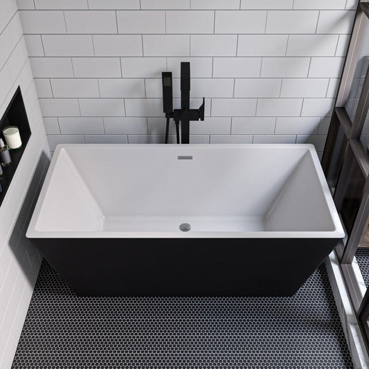 ALFI BRAND AB8834 59 INCH BLACK & WHITE RECTANGULAR ACRYLIC FREE STANDING SOAKING BATHTUB - Oasis Bathtubs