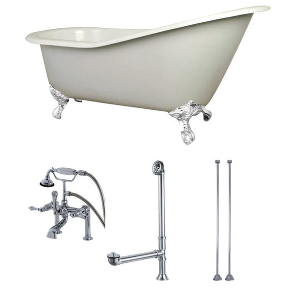 AQUA EDEN 62-INCH CAST IRON SINGLE SLIPPER CLAWFOOT TUB COMBO WITH FAUCET AND SUPPLY LINE - Oasis Bathtubs