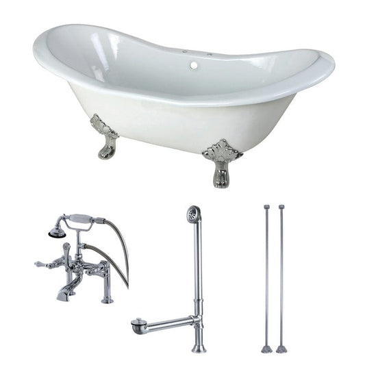 AQUA EDEN 72-INCH CAST IRON DOUBLE SLIPPER CLAWFOOT TUB COMBO WITH FAUCET AND SUPPLY LINES - Oasis Bathtubs